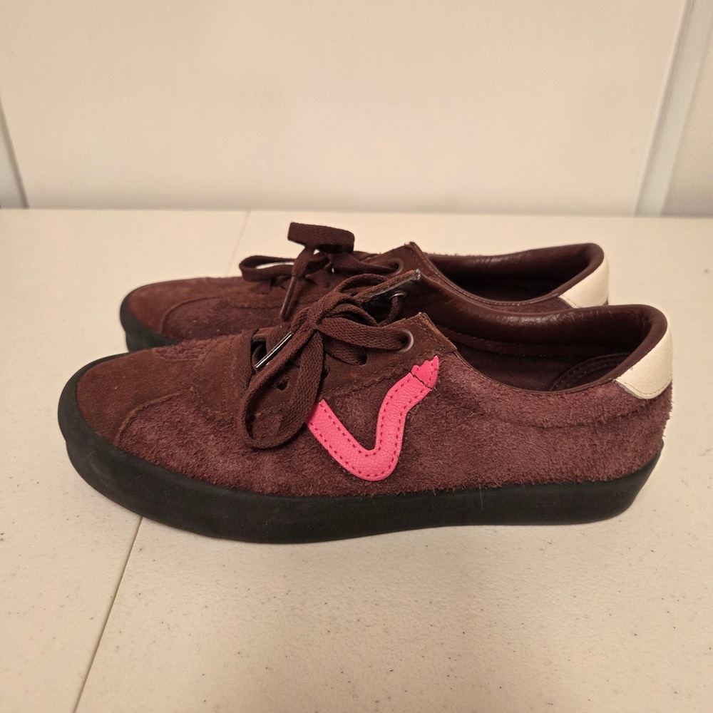 Vans Sport Hairy Suede Burgundy Pink Low Top Sneakers Mens 5.5 Womens 7